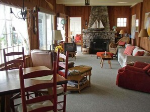Fireplace, books