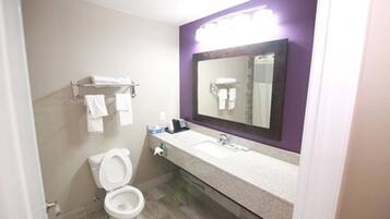 Un baño con inodoro, lavamanos y espejo.