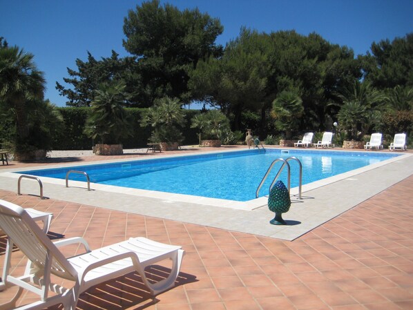 Seasonal outdoor pool, open 8 AM to 7 PM, pool loungers