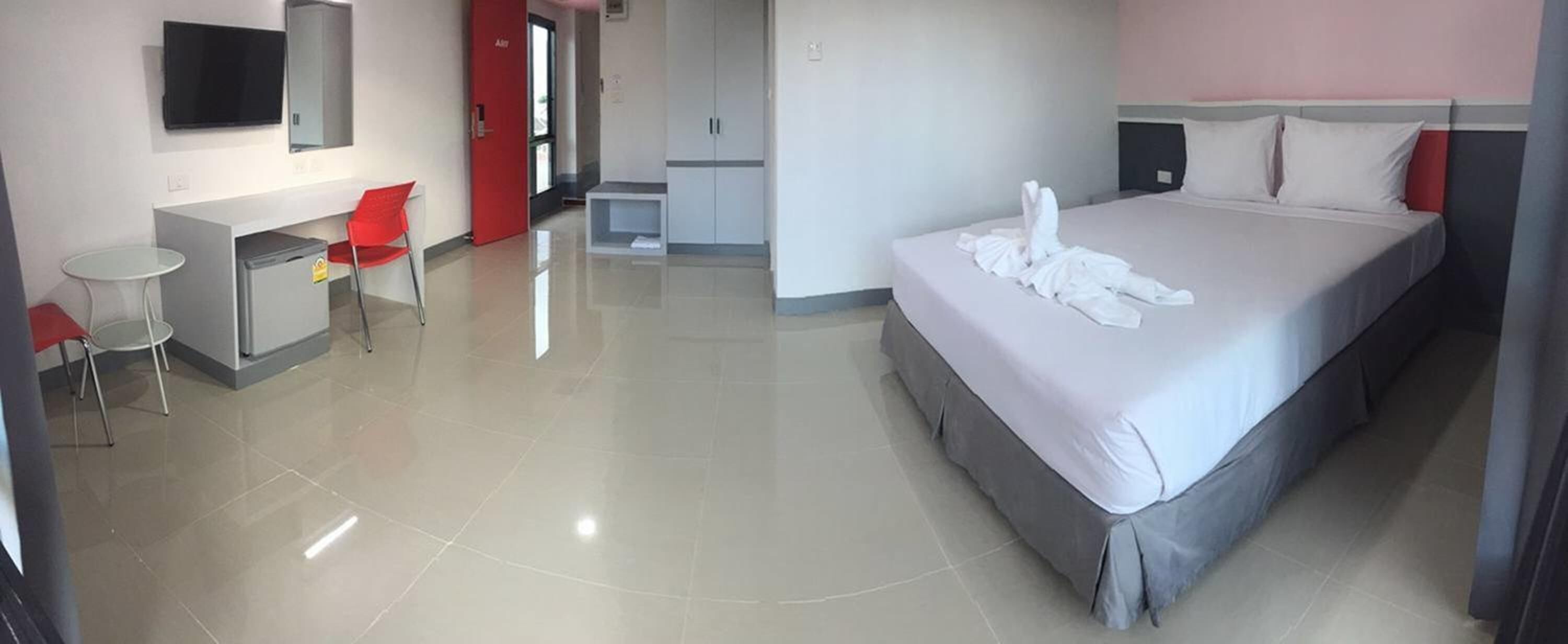 desk, blackout curtains, free wifi