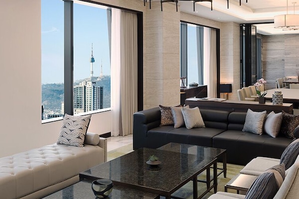 Penthouse, 2 Bedrooms | Living area | 55-inch LED TV with cable channels, TV, tablet