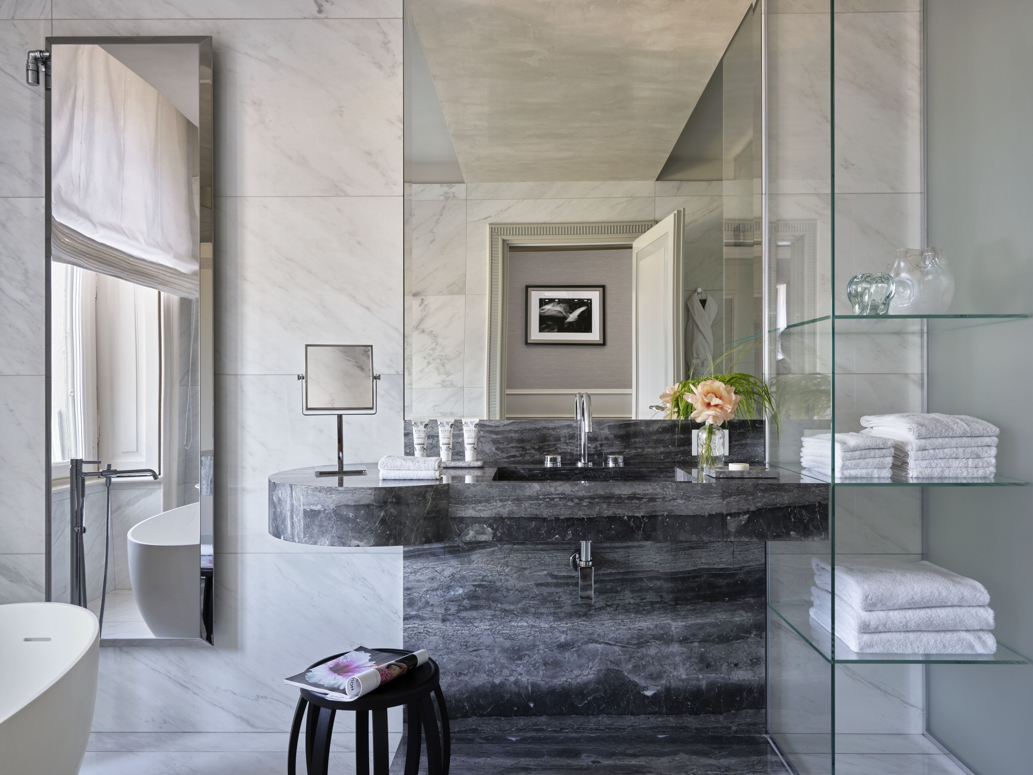 suite, lake view | bathroom | hair dryer, bathrobes, slippers, bidet