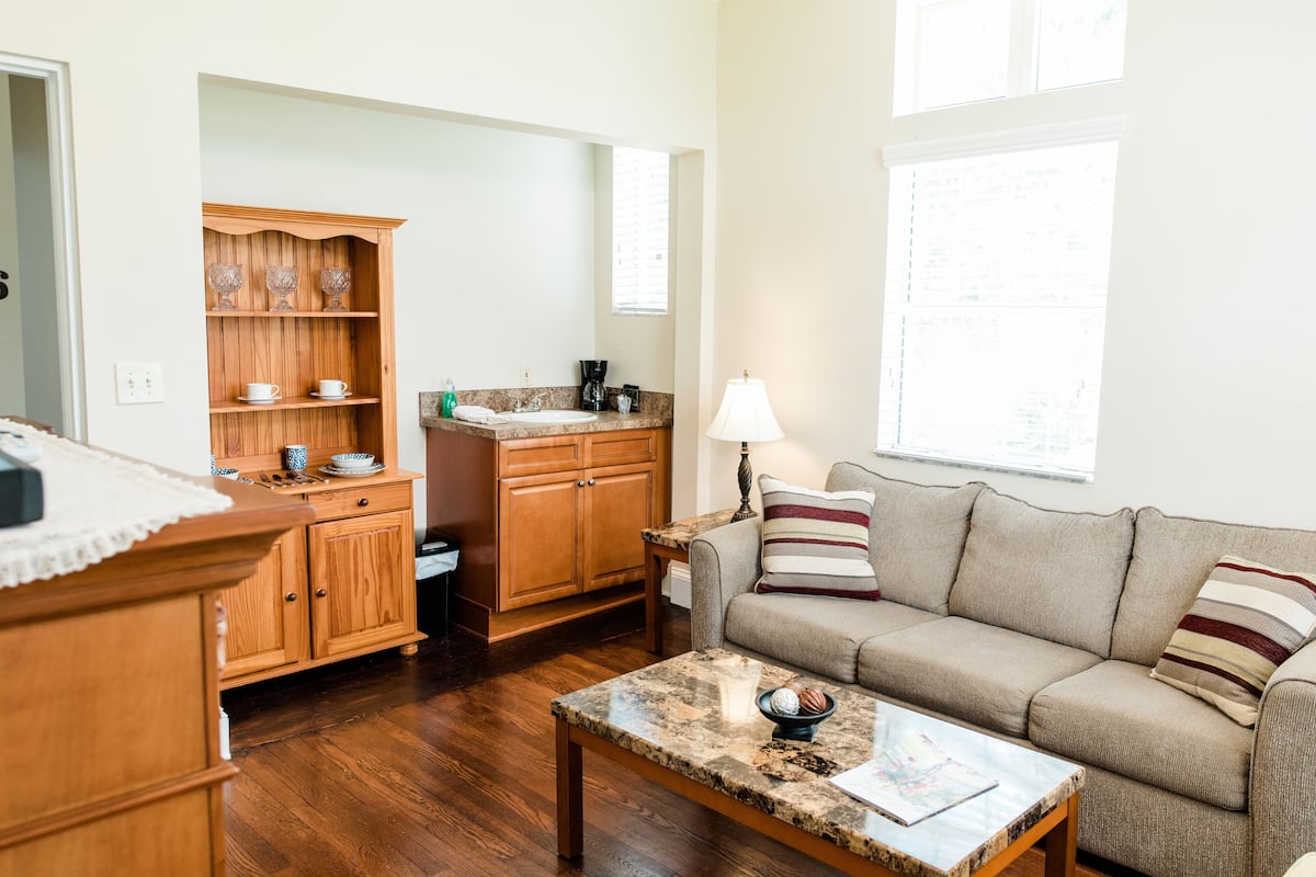 Comfort Suite, Fireplace, Lake View | Living room | Flat-screen TV