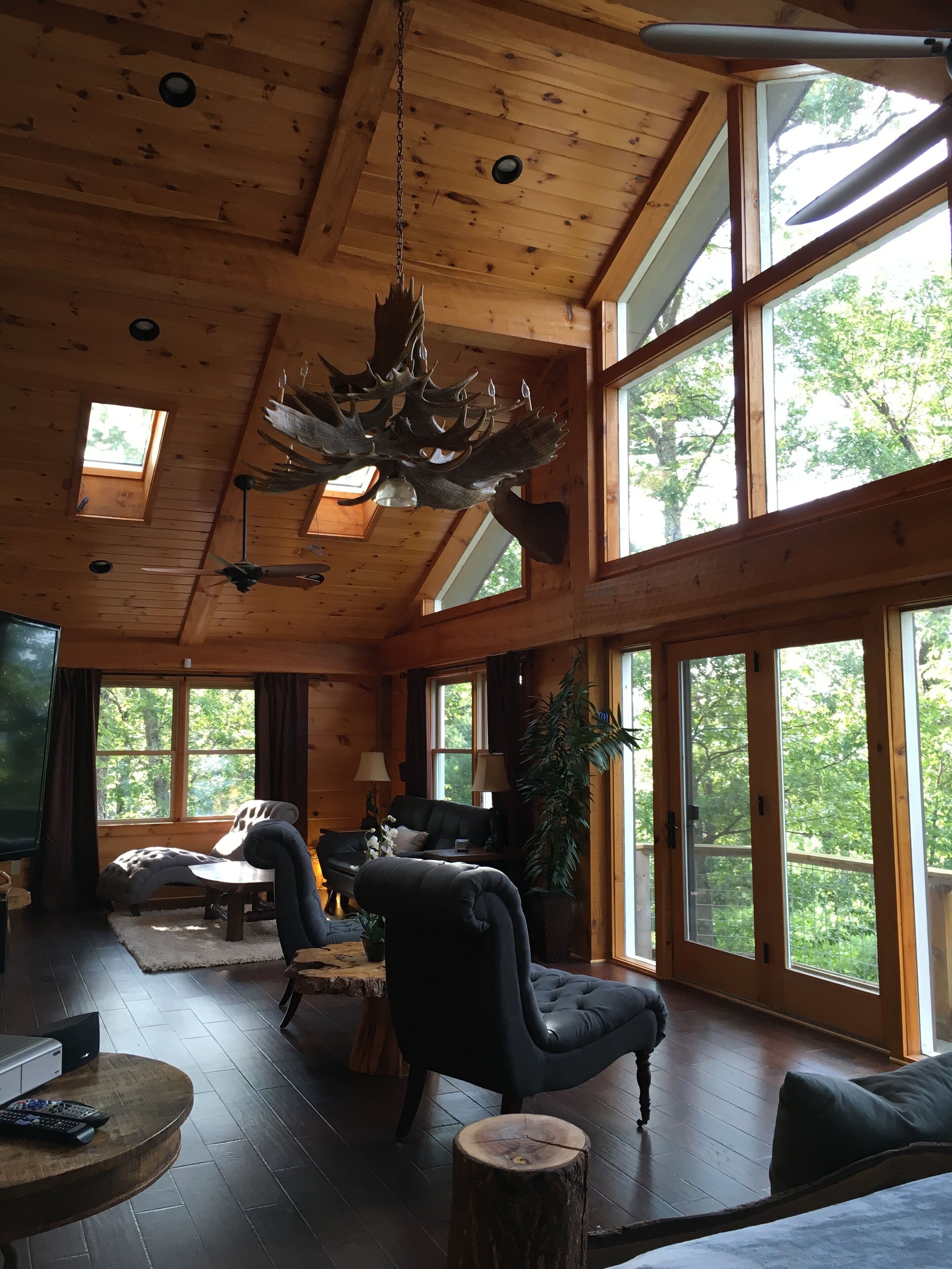 Smart TV, fireplace, video games, DVD player