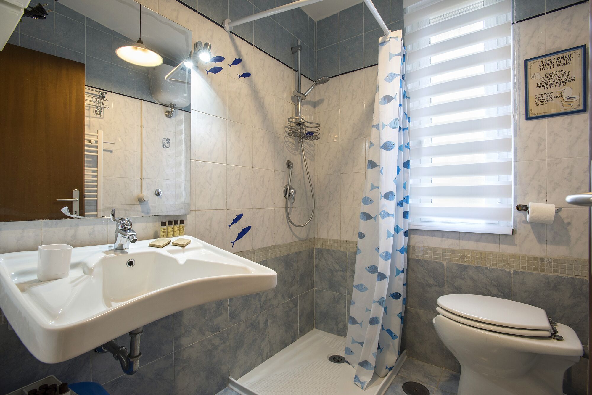 Shower, hair dryer, bidet, towels