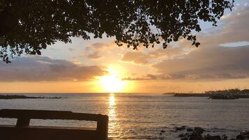 Beach nearby, sun loungers