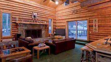 Smart TV, fireplace, DVD player, books