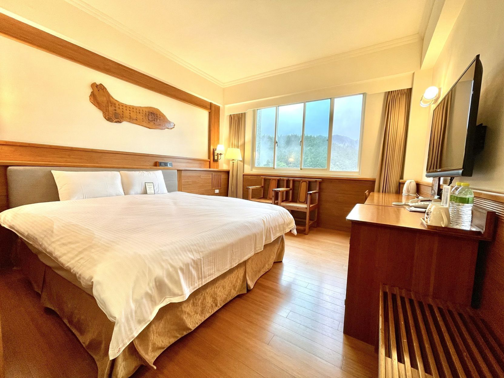 Premium bedding, down comforters, free minibar, desk