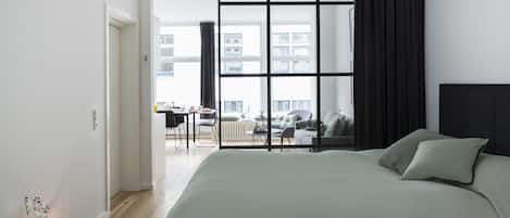 1 bedroom, premium bedding, desk, blackout curtains