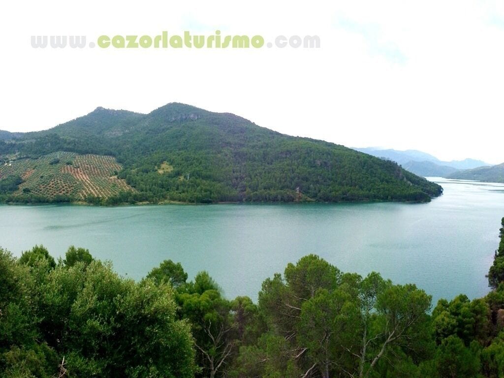 Un paisaje montañoso con un lago.