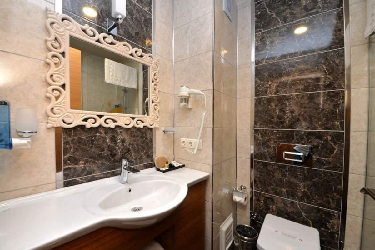 shower, free toiletries, hair dryer, slippers