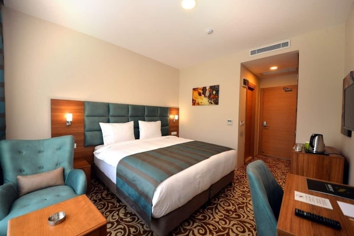 standard double room, city view | premium bedding, minibar, in-room safe, desk