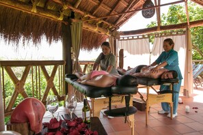 Outdoor treatment areas, Turkish bath, body scrubs, facials