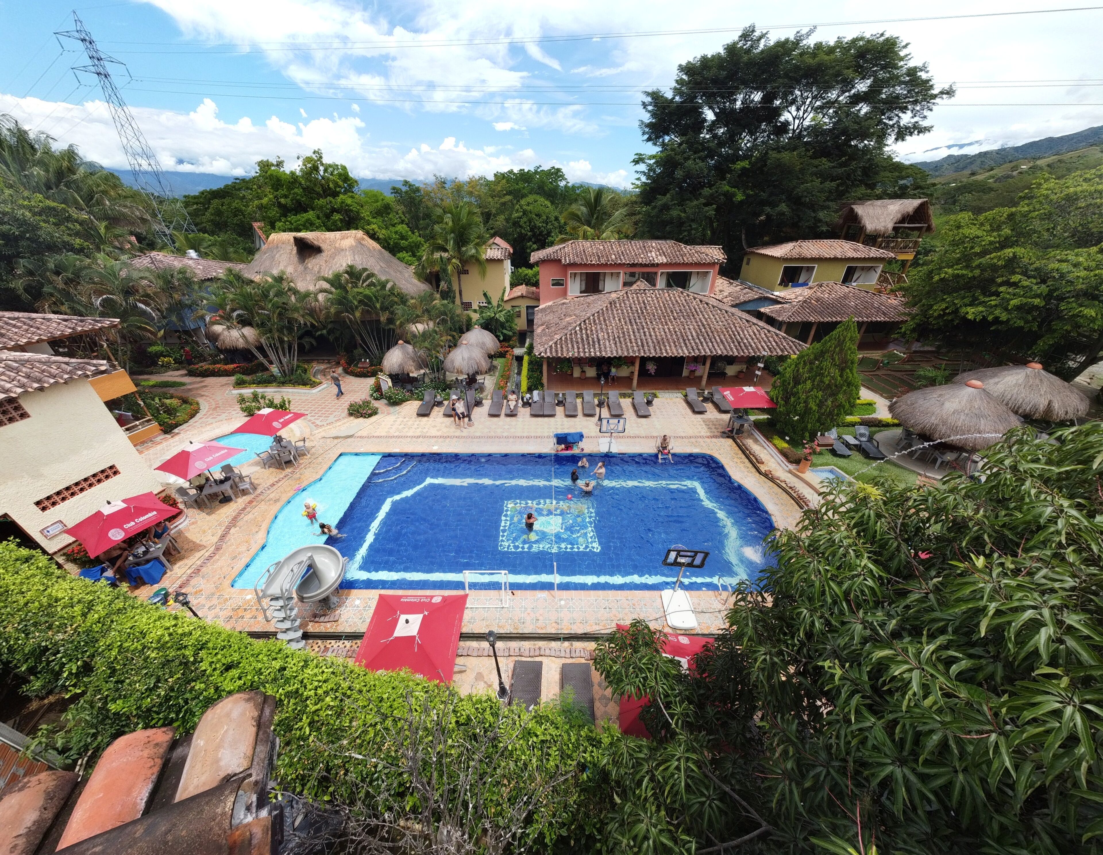 outdoor pool, pool loungers