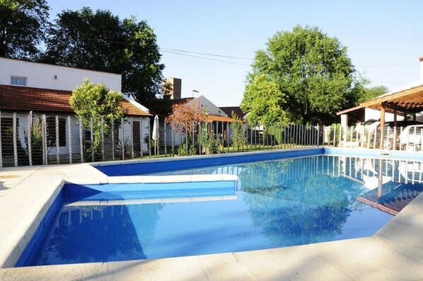 Indoor pool, outdoor pool, pool loungers