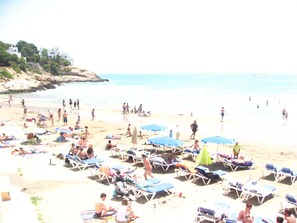 On the beach, beach towels
