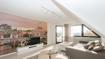 Smart TV, DVD player, books, video library