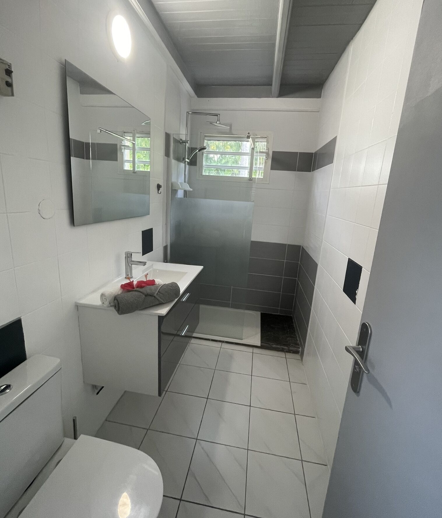 Bathtub, hair dryer, towels, soap