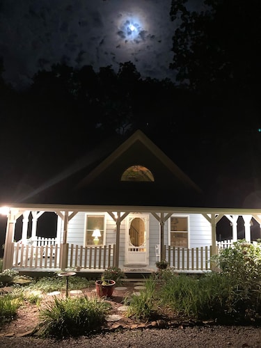 The Blue Cottage located in the woods on Lookout Mountain in Rising Fawn GA