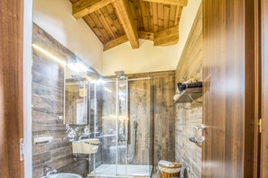 Shower, hair dryer, bidet, towels