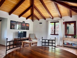Smart TV, DVD player, books, stereo