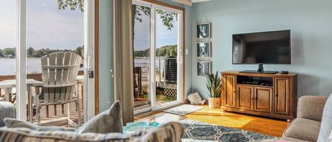 TV connectée, cheminée, jeux vidéo, lecteur de DVD