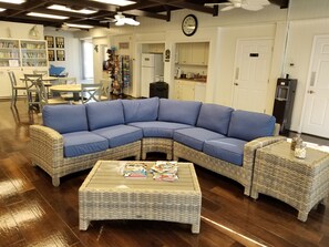 Smart TV, DVD player, ping pong, books