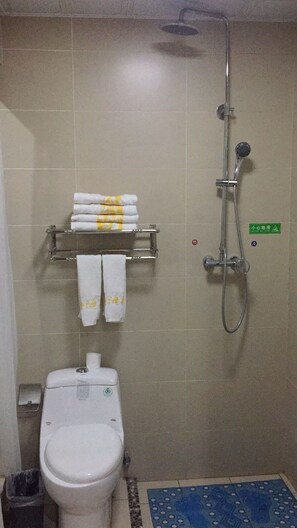 Separate tub and shower, free toiletries