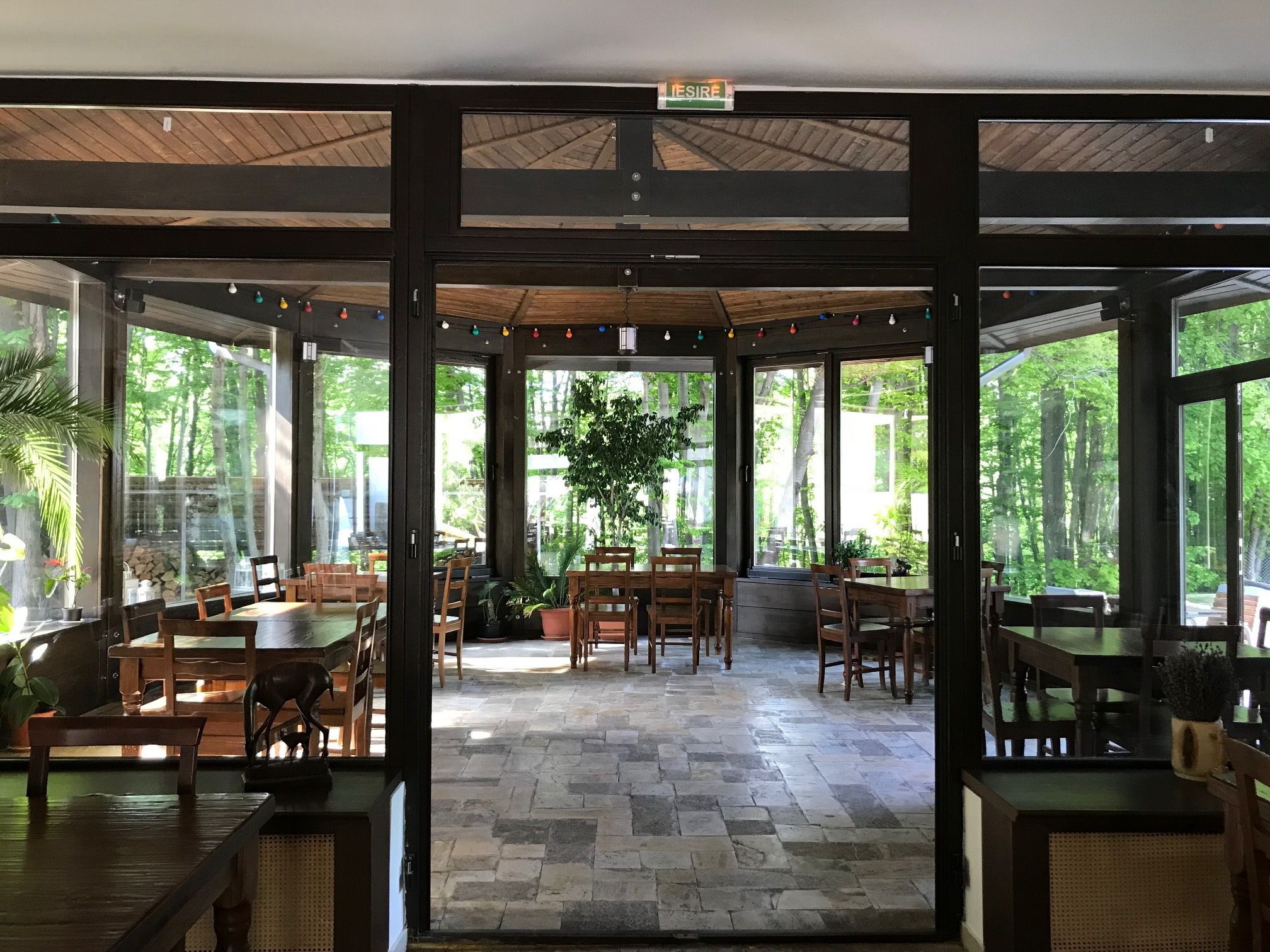 Cocina internacional con vista al jardín 