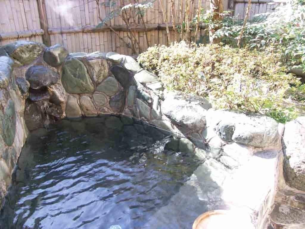 A stone-lined pond with a wooden fence in the background.