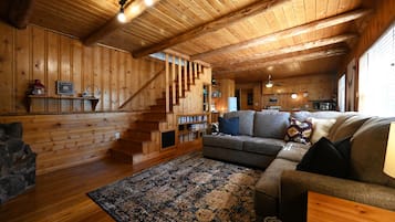 Smart TV, fireplace, DVD player, foosball
