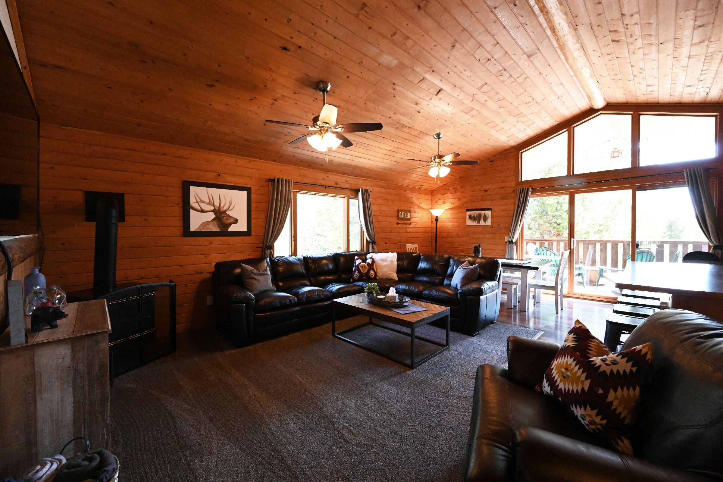 Smart TV, fireplace, DVD player, foosball