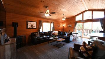 Smart TV, fireplace, DVD player, foosball