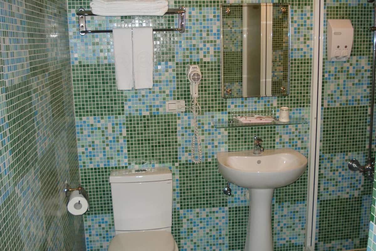 free toiletries, hair dryer, slippers, towels