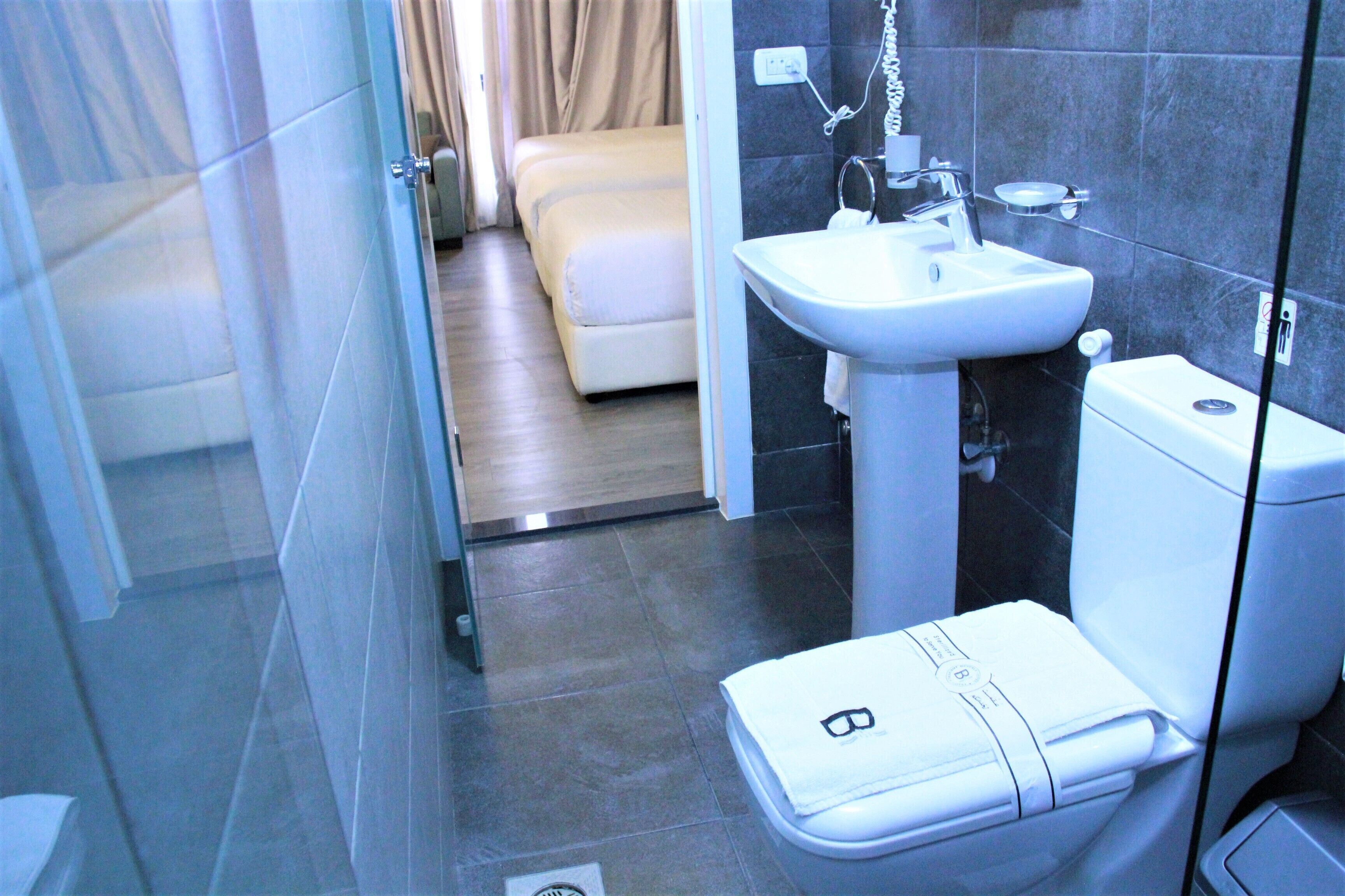 deluxe triple room, 3 single beds, courtyard view | bathroom | shower, free toiletries, hair dryer, bathrobes