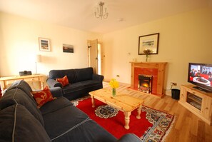 Cottage, 2 slaapkamers (Honeysuckle Cottage) | Woonruimte | Een flatscreentelevisie en een dvd-speler