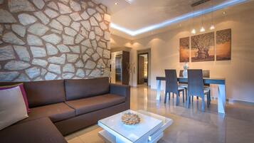 Villa, 2 Bedrooms, Private Pool (Elia) | Living area | Flat-screen TV, DVD player