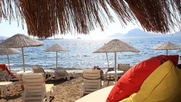 Private beach, sun-loungers, beach umbrellas