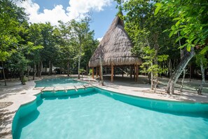 Outdoor pool, open 8:00 AM to 10:00 PM, sun loungers