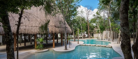 Outdoor pool, open 8:00 AM to 10:00 PM, sun loungers