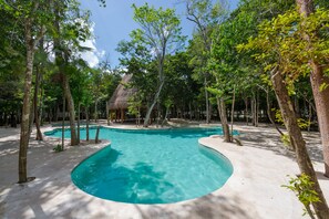 Outdoor pool, open 8:00 AM to 10:00 PM, sun loungers