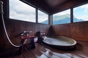 Main Room 2F -rindo- with Fine View bath (Caters to 7years old or older) | Bathroom | Combined shower/tub, spring water tub, free toiletries, hair dryer - Yufuin Onsen Toshoan (Yufu)