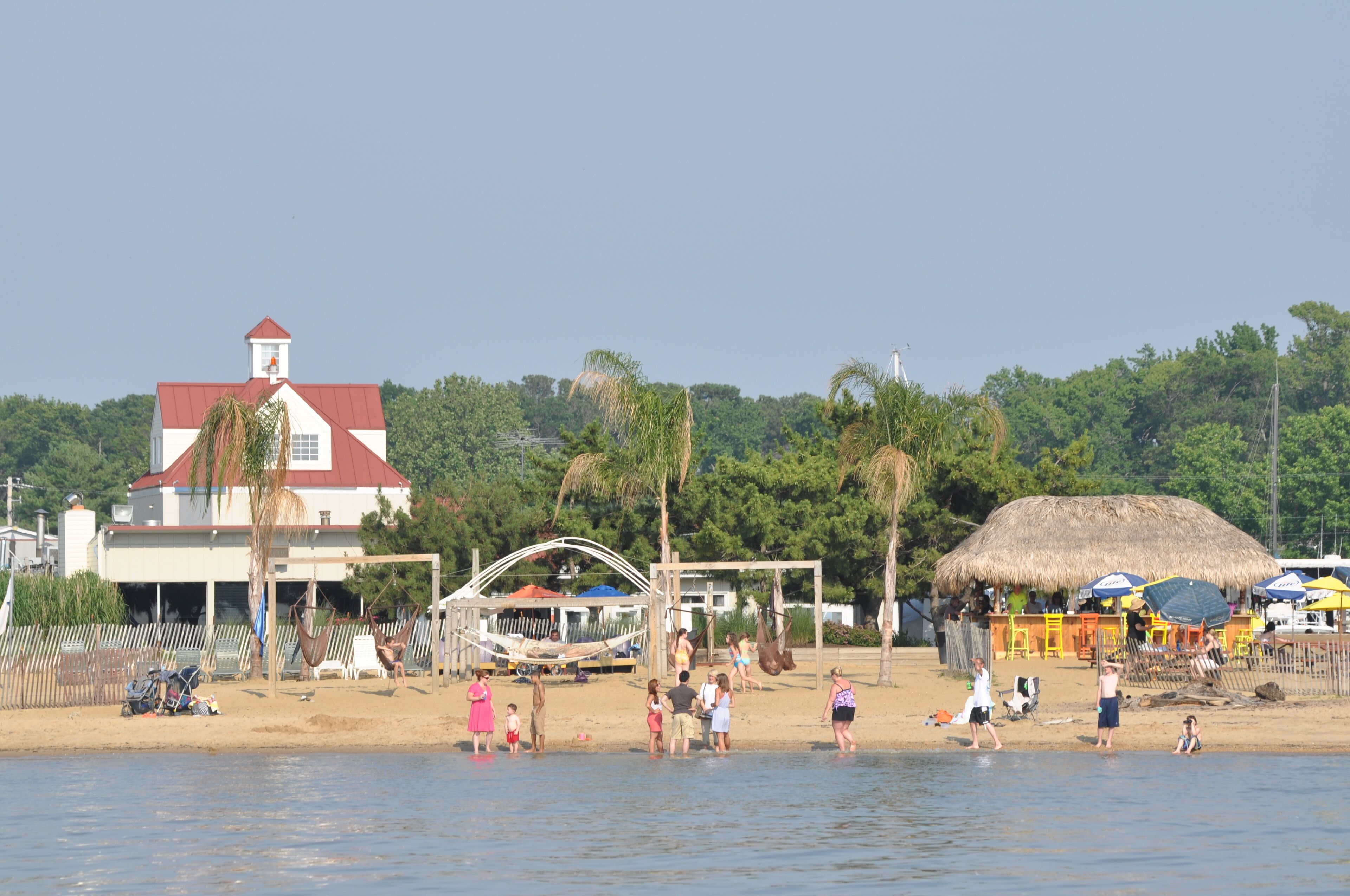 On the beach, sun-loungers, beach towels