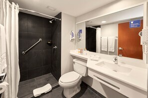 Shower, free toiletries, hair dryer, towels