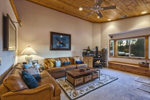 TV, fireplace, DVD player, books