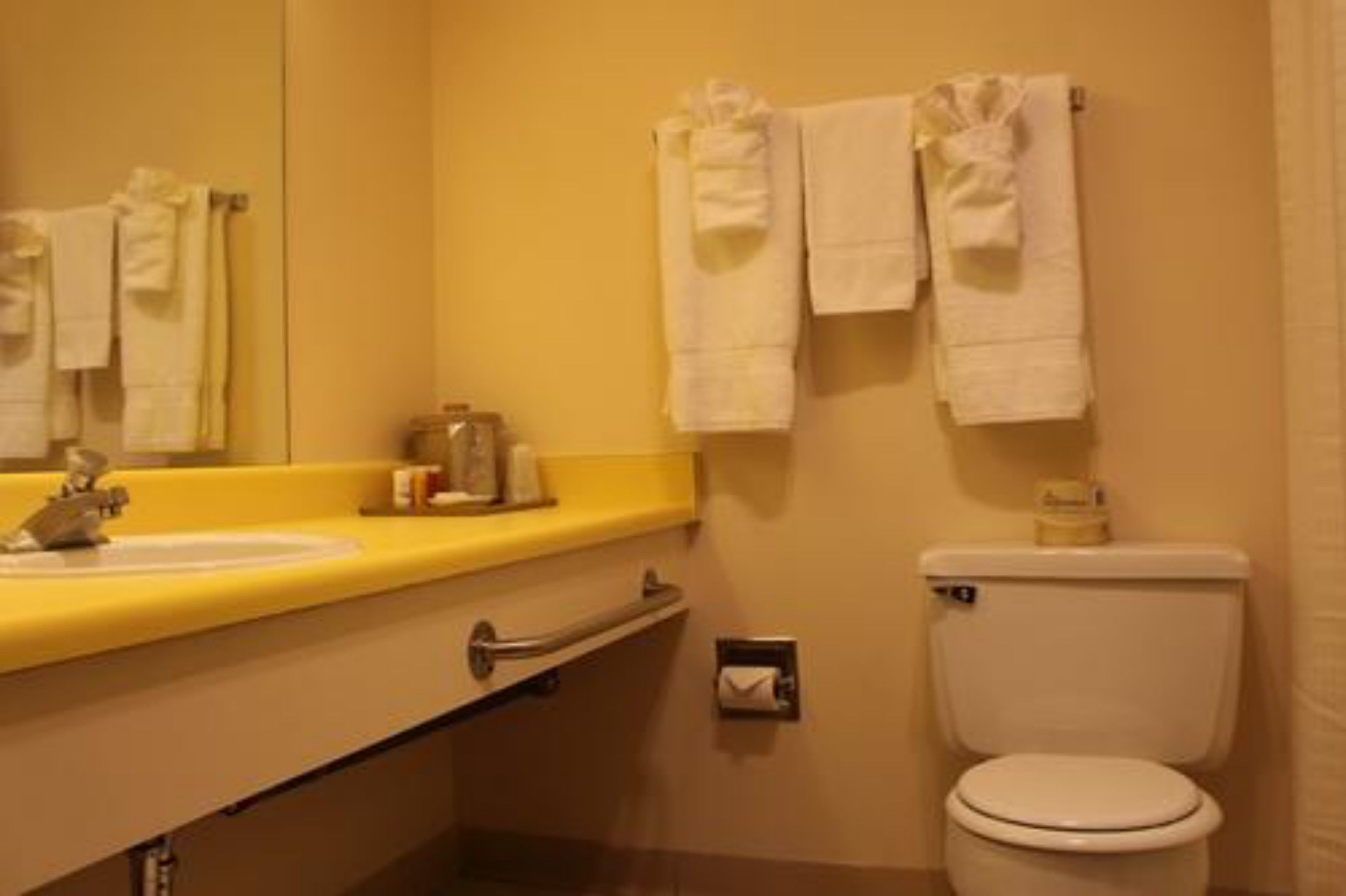 combined shower/bathtub, free toiletries, towels