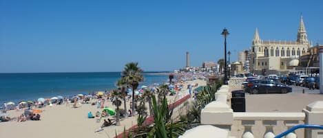 Beach nearby, sun loungers