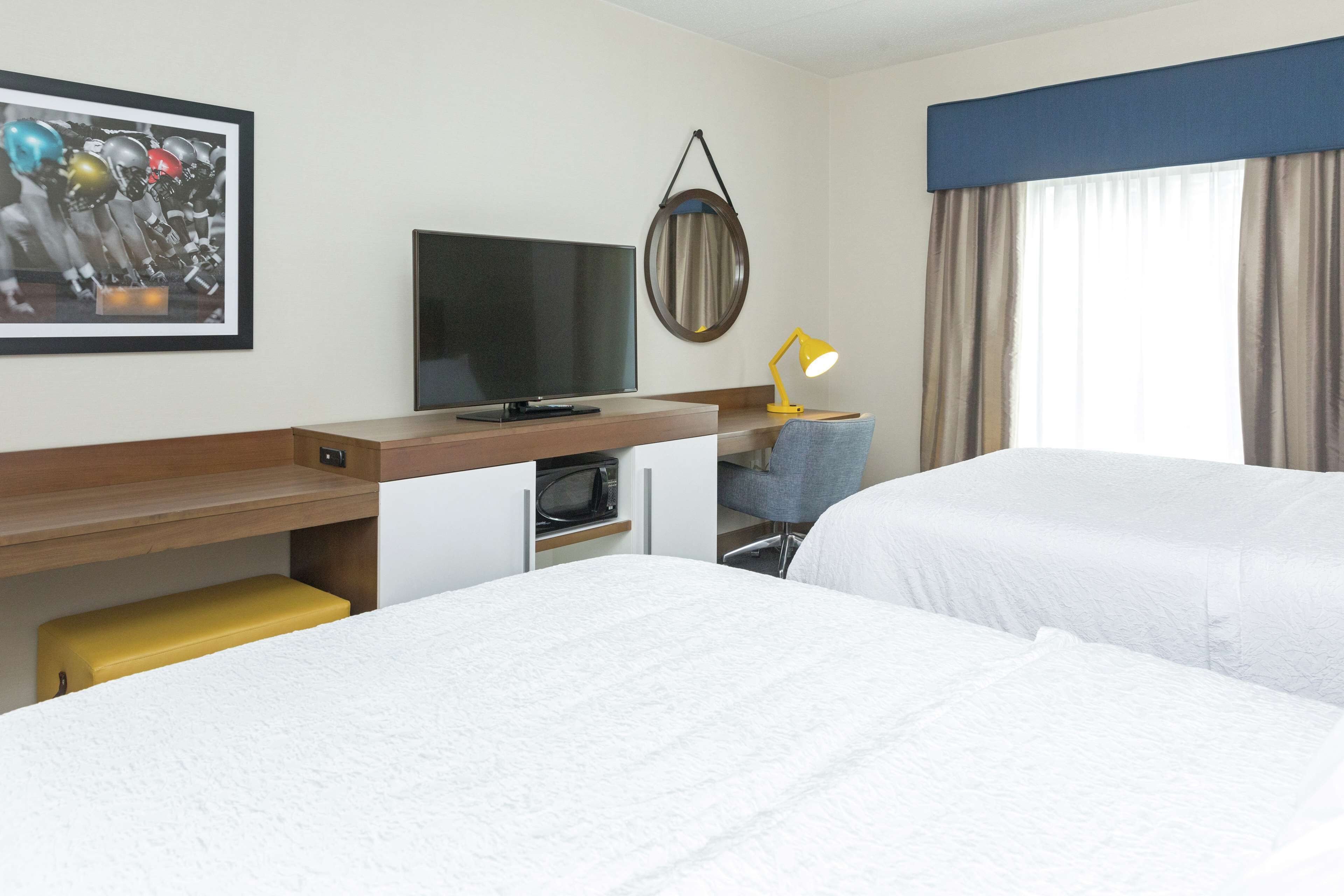 room, 2 queen beds, non smoking, refrigerator & microwave | desk, blackout curtains, soundproofing, iron/ironing board