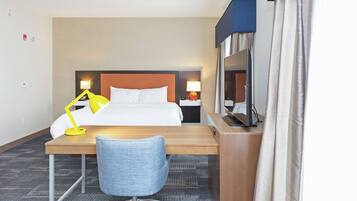 Desk, blackout curtains, soundproofing, iron/ironing board