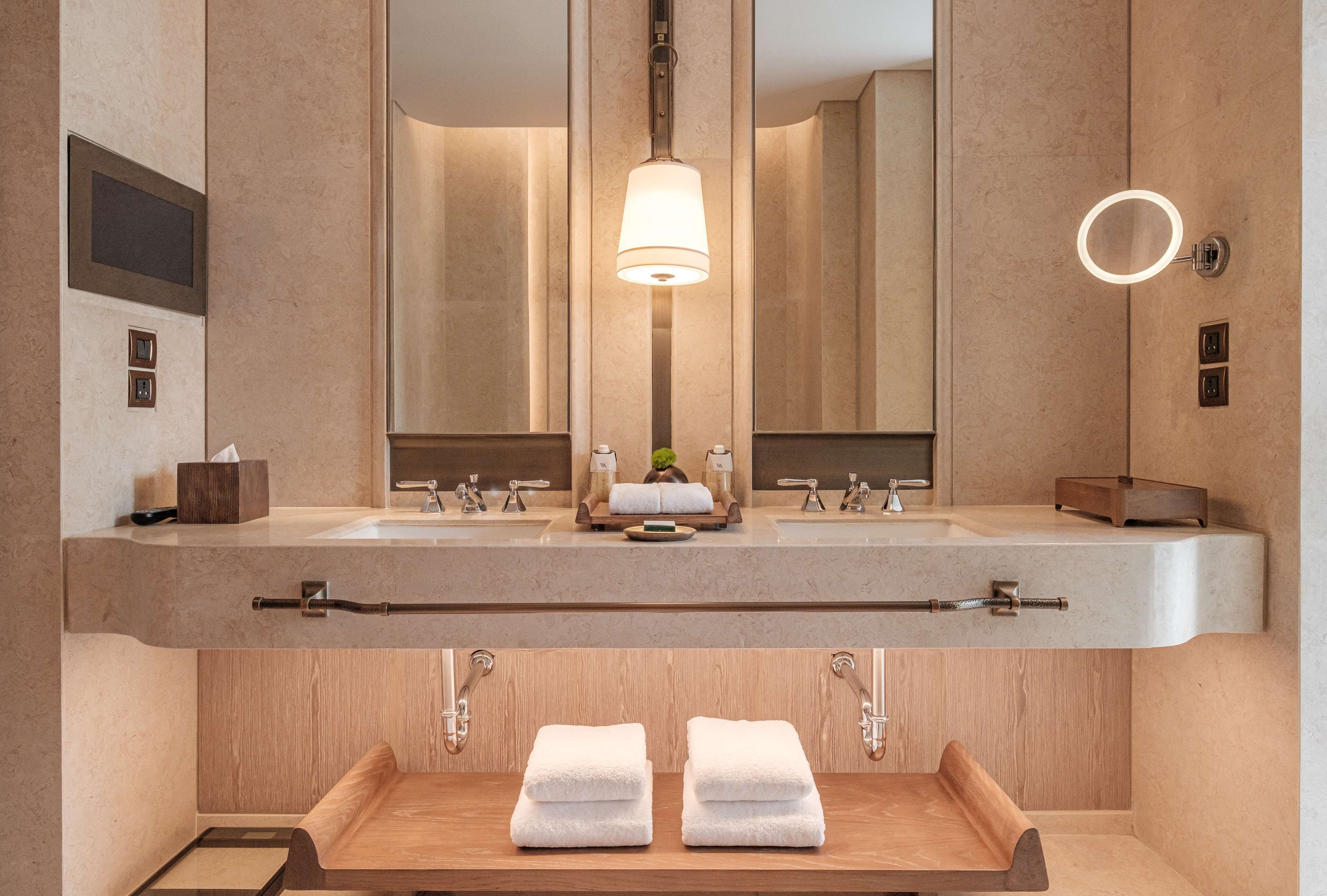 separate bathtub and shower, deep-soaking bathtub, rainfall showerhead